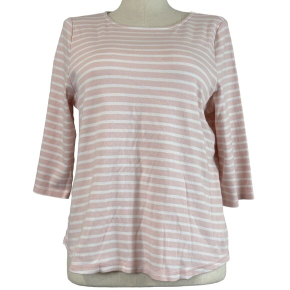 Studio Works Tops - Studio Works Womens Top Pink White Striped 3/4 Sleeve Cotton Tee Size XL